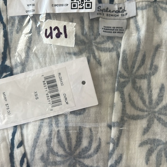 NWT, SPLENDID - THE TROPIC VEIL COVERUP - CREAM/TEAL PALMS - Picture 6 of 6